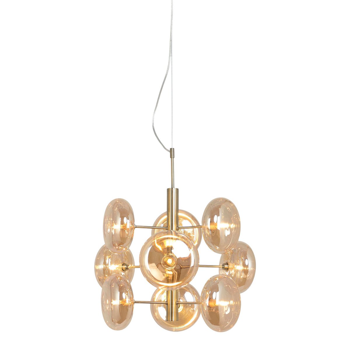 Pendelleuchte "ORION" Ø ca. 53 cm, aus messingfarbenem Metall und Glas in amber, G9-Sockel, Beleuchtung für Wohnzimmer, Esszimmer oder Büro.