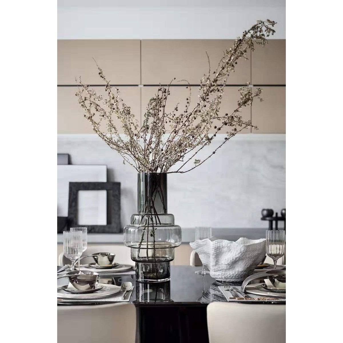 retro style thick glass vase XXL,series: TYLER 46GR, 9mm thich luxury glass
