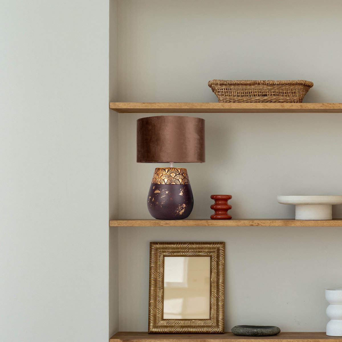 Keramikbordslampa "Bronco", bordslampa, keramik, beige/grå, med E14-sockel, för matsal, vardagsrum, hall eller kontor, 39 cm hög
