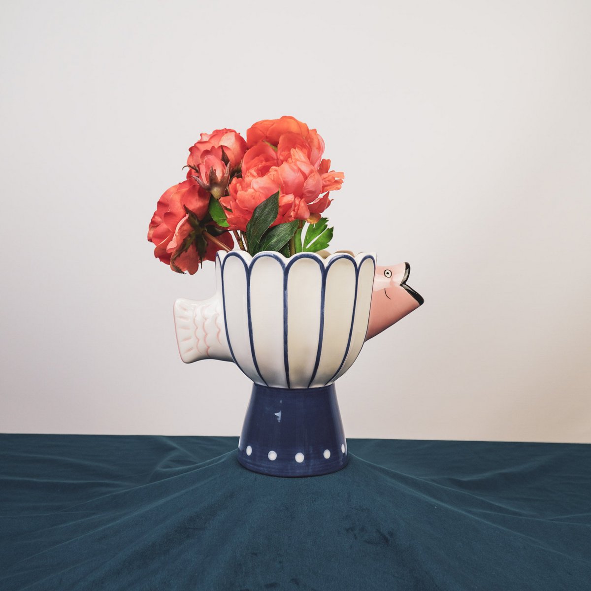 Vase - Fish- Dolomite -Blue/White/Pink -21x13.5x18cm