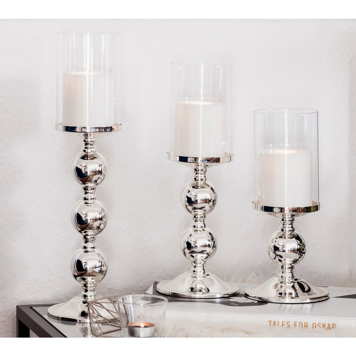 EDZARD candlestick candlestick Bamboo, elegant silver-plated, tarnish-proof, with glass, height 43 cm