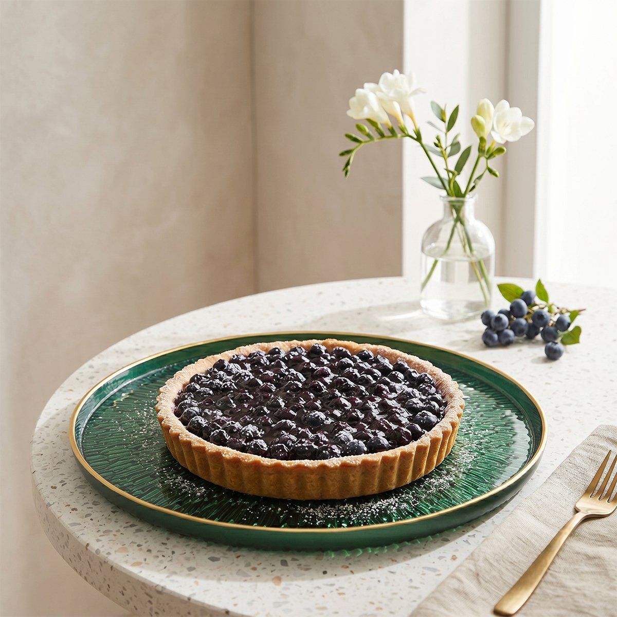 Emerald green pie dish with gold edge 33x33x4cm
