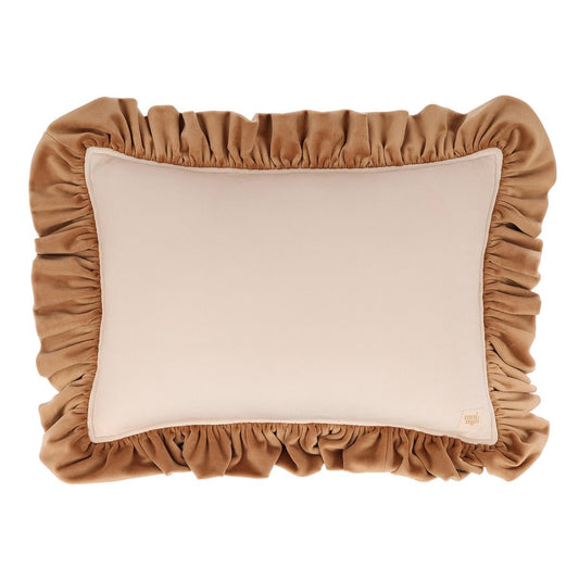 Decorative velvet pillow with frill "Cappuccino"