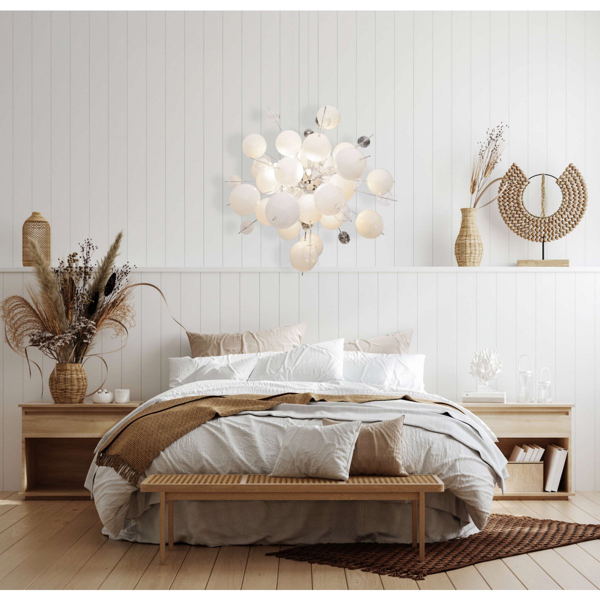 Pendant lamp "explosion" white made of metal and glass, G9 versions, for dining room, living room, hallway or office, hanging lamp Øca 65 cm
