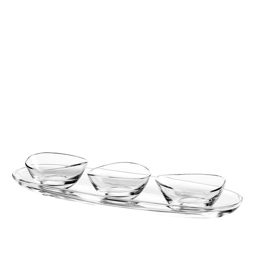 Aperitif set of 3 cups on transparent plateau 50cm