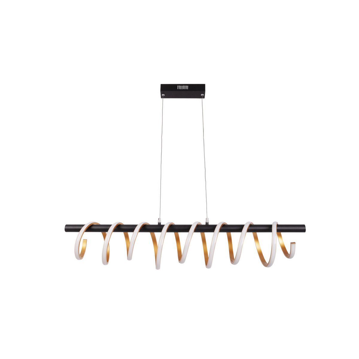 LED-pendellampa "BELLEZA", modern taklampa i metall och plast, svart, guld och vit, med fast monterade LED-lampor, 100 cm lång. Den idealiska belysningen för vardagsrummet, matsalen eller köket.