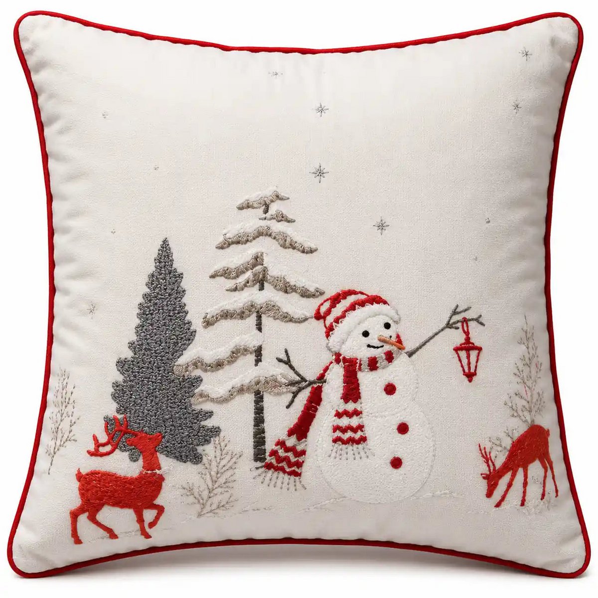Winter White – Snowman Embroidery – Cushion Cover / Kussenhoes – Christmas 45×45 cm – Urbane Hide