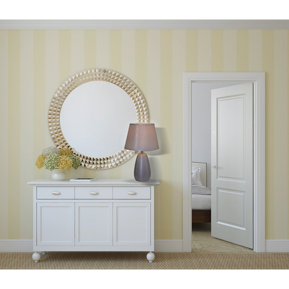 Ceramic table lamp H: 37cm "Simly Ceramics", table lamp made of ceramic, silver, with E14 socket, for dining room, living room, hallway or office, 31 cm high
