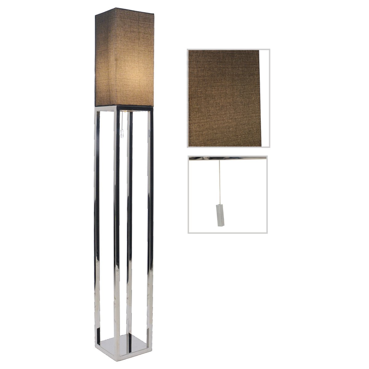 Standing lamp "Alfa", modern floor lamp made of metal and textile in chrome/dark gray, with E27 socket, 150.5 cm high, chic lamp for hallway, living room and office