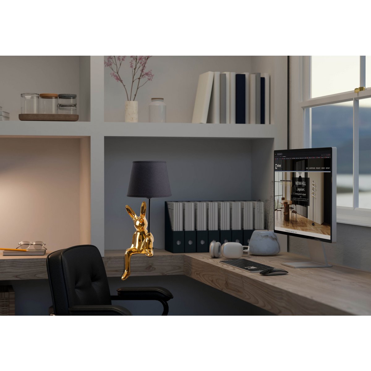 Table lamp "Helge" Ø 18 cm, height approx. 45 cm, made of ceramic in black and gold, black text blades
