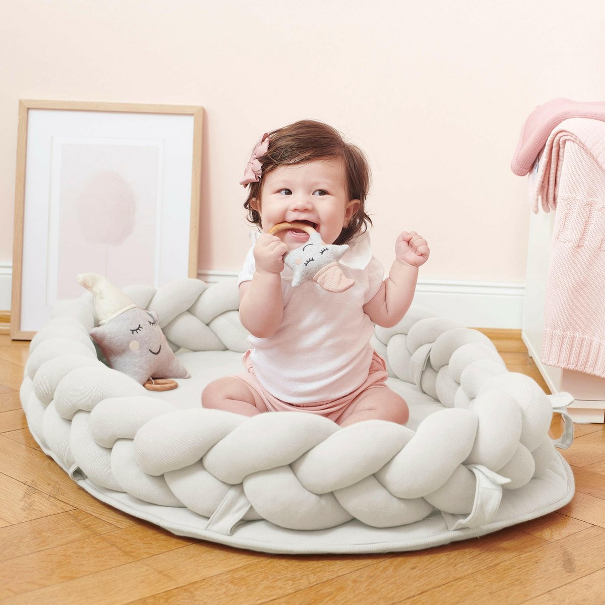 Flätat babynest 3-i-1 elfenbensvitt