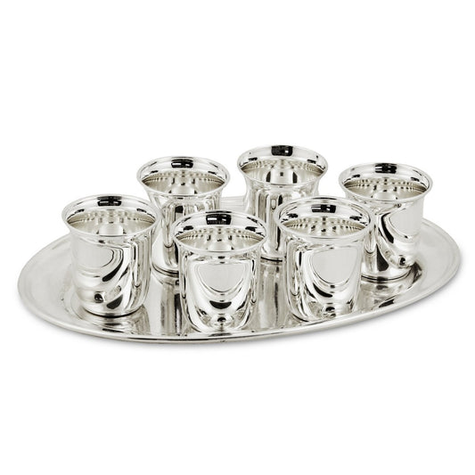 EDZARD 7-delat snapsset, 6 koppar och bricka, silverpläterat, 22x15 cm, kopp H 5 cm, rymd 4 cl