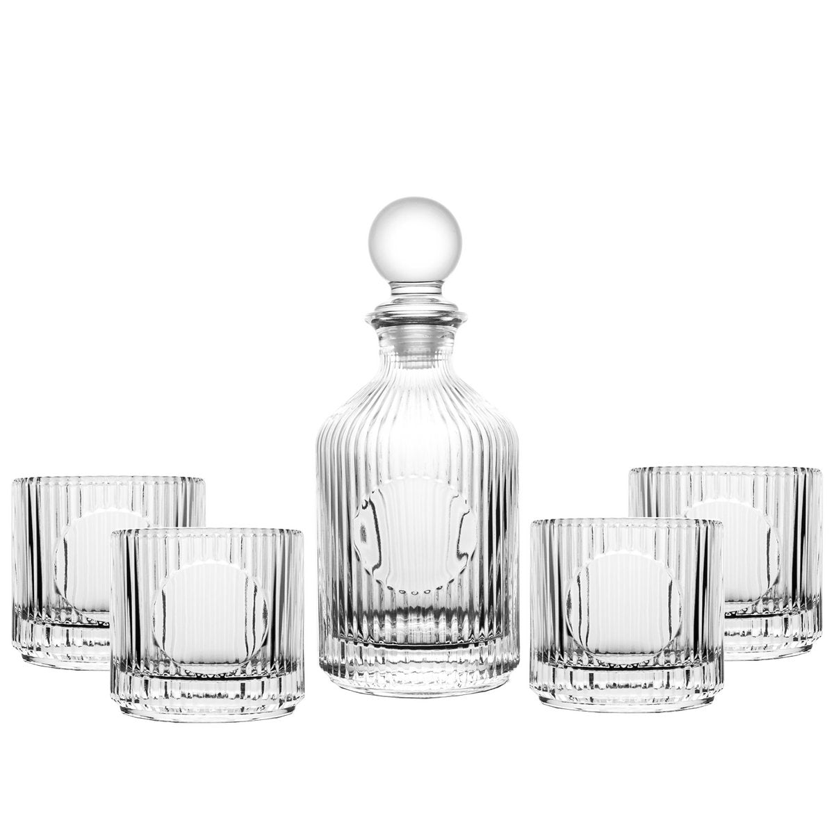 Lödda randiga whiskyglas med karaff 500 ml och 4 glas à 330 ml