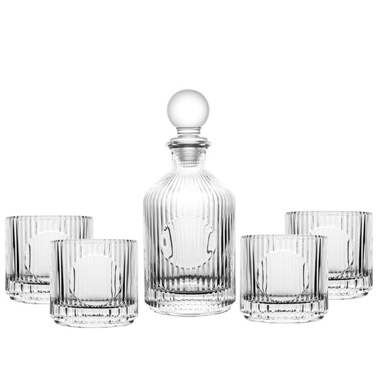 Lödda randiga whiskyglas med karaff 500 ml och 4 glas à 330 ml