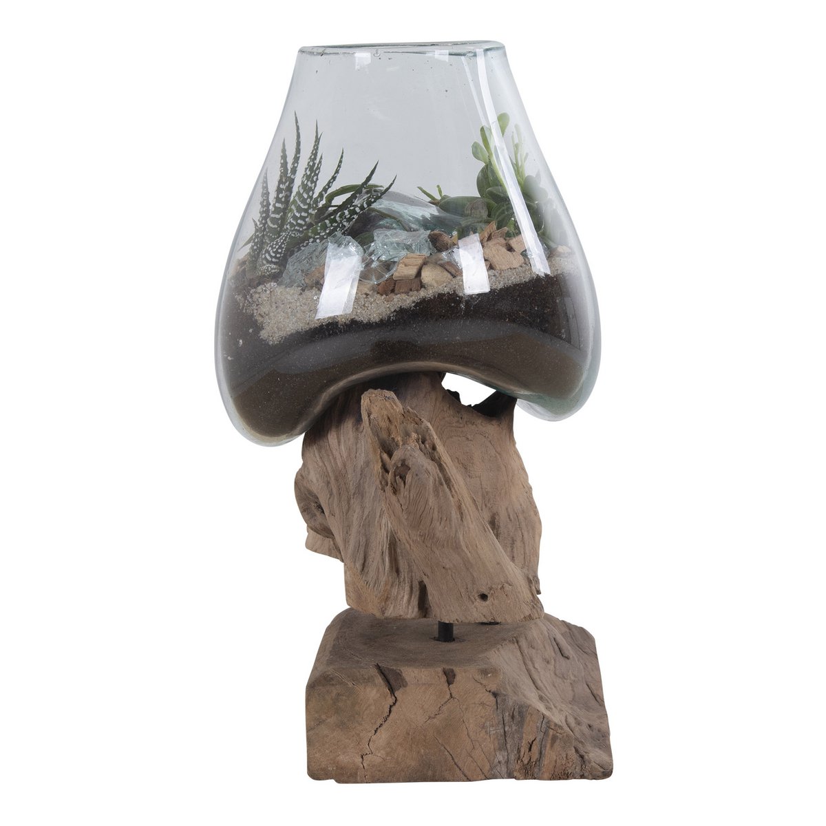 San Marino Waterdrop - Natural, Teakwood/Glass/Steel, 18x15x25 cm