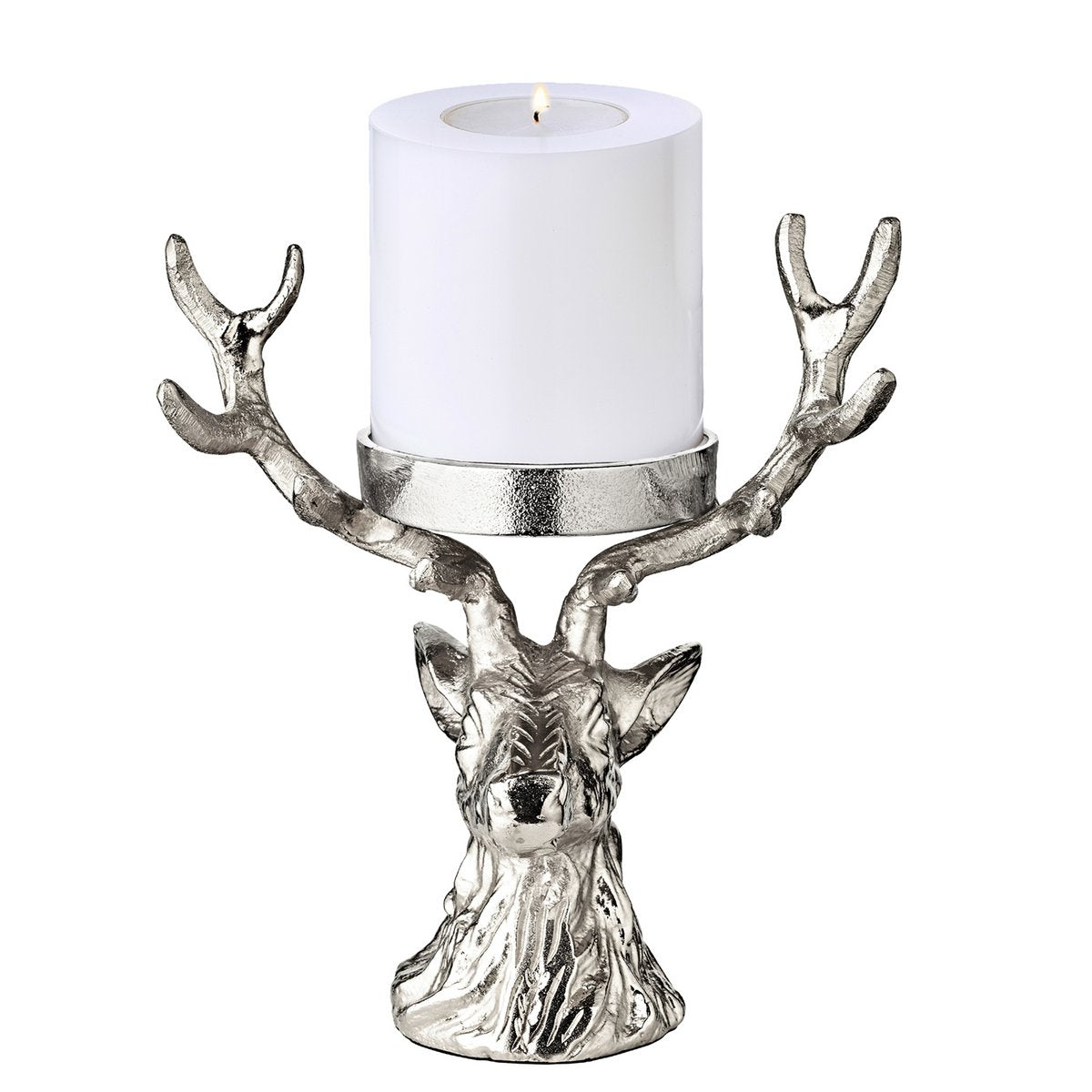 EDZARD candlestick deer, nickel-plated aluminum, height 20 cm, for pillar candle ø 6 cm