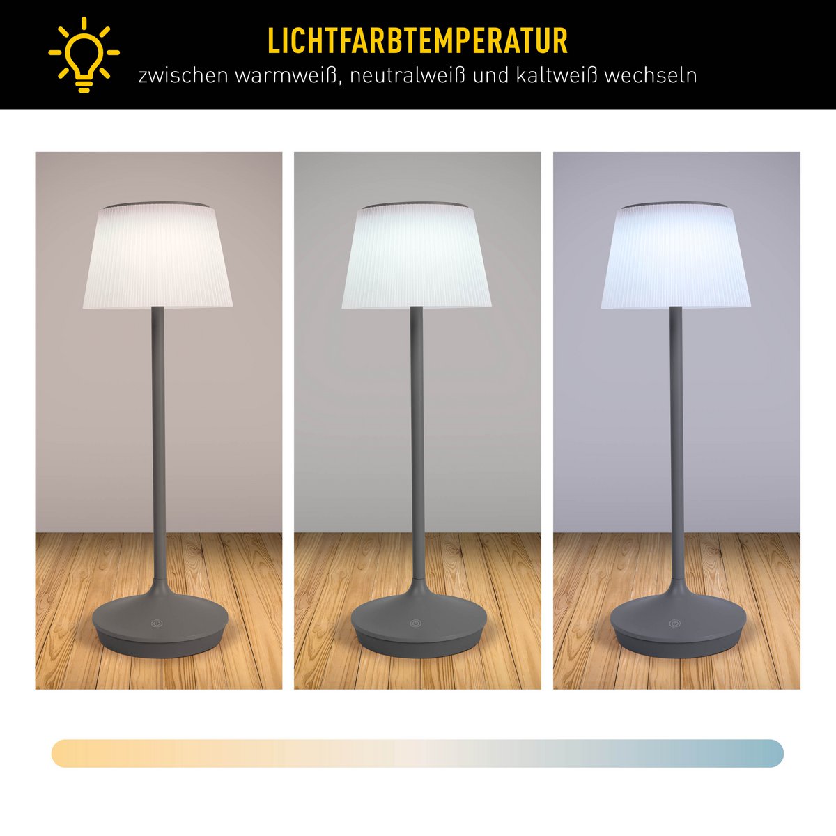LED Leuchte "EMMI" für Außen und Innen, Tischlampe aus Metall und Kunststoff , mit fest verbauten LEDs, LED Tischlampe für Balkon, Terrasse, Garten, Wohnzimmer, Wintergarten, ca. 38 cm hoch