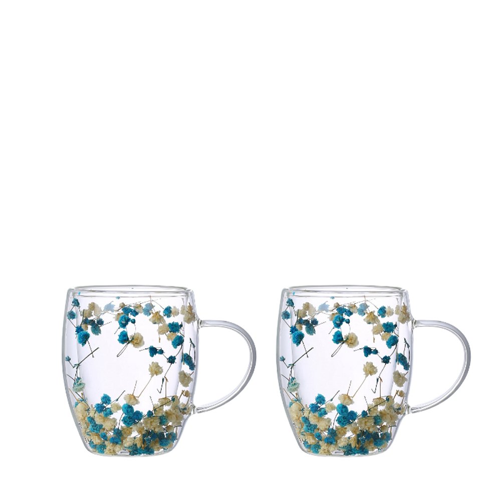 Double -wall tea cups blue and white flowers 350ml -lot of 2