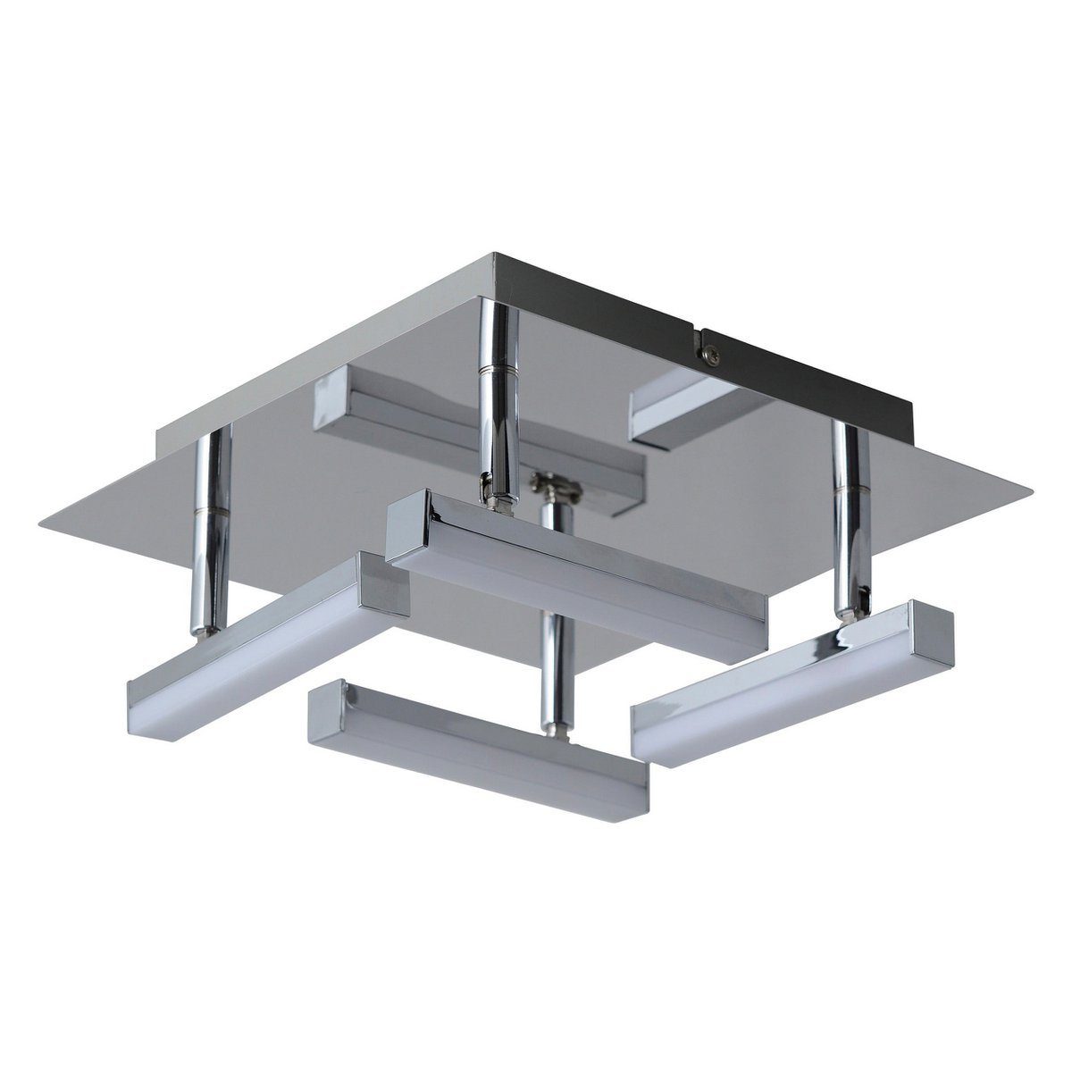LED ceiling light "Turin" 25 cm x 25 cm, approx. 11 cm high, chrome -colored metal, opal -colored plastic, integrated LEDs, warm white