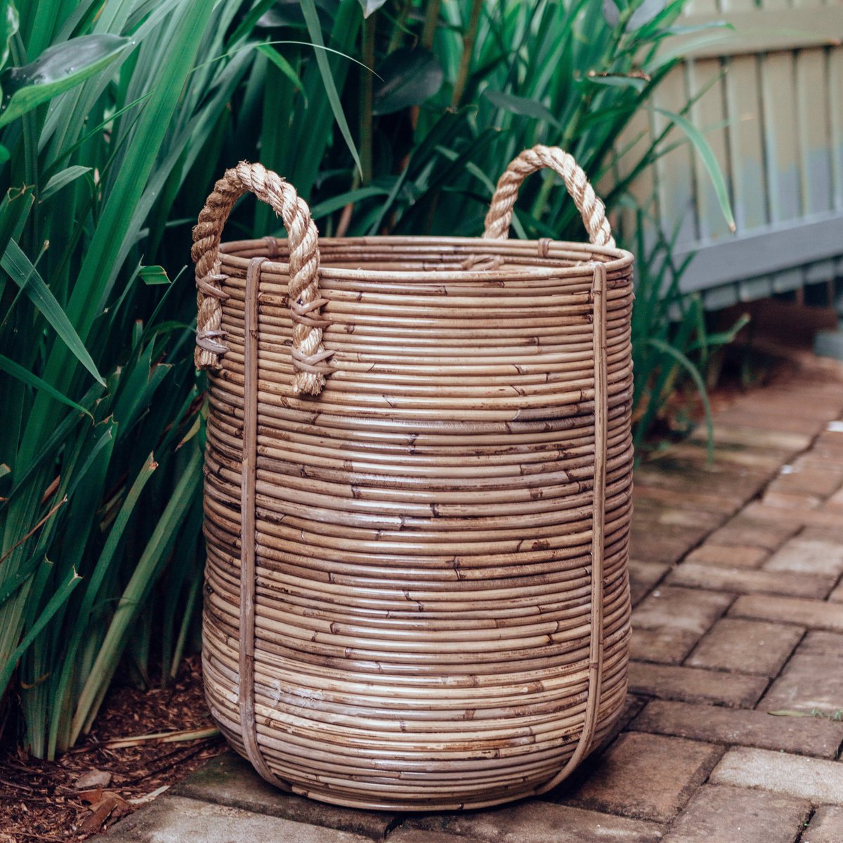 Rattan Laundry Basket Round – Rattan Plant Basket – Large Boho Basket – Decorative Hamper Handmade from Rattan (2 sizes Ø 35/40 cm) OTERE