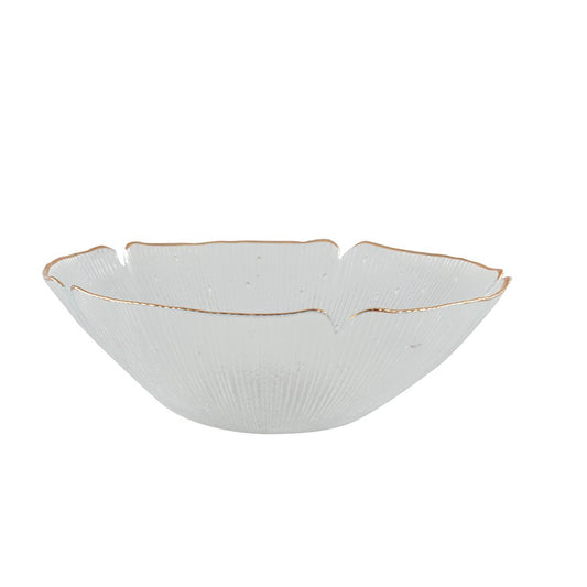 BLOMMIG GLAS-SALADSKÅL MED GULDKANT 25CM