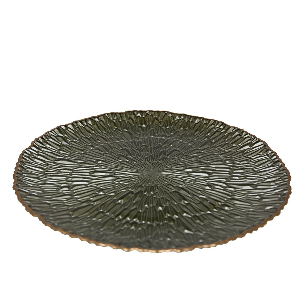 Green service plate with 33cm gilded edge