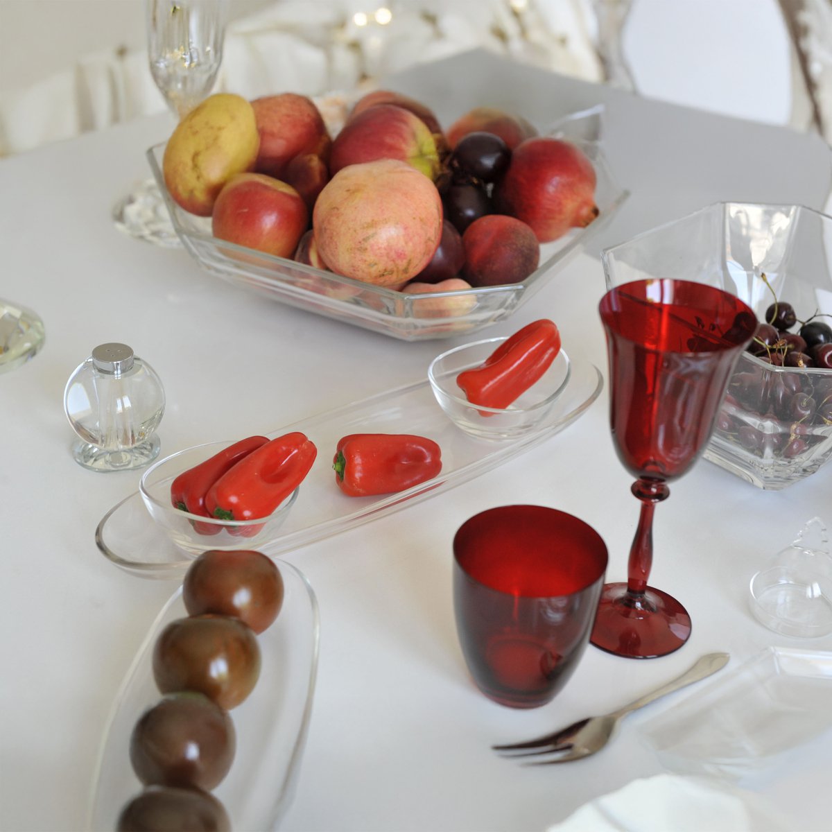 Aperitifset med 3 koppar på transparent platå 41 cm