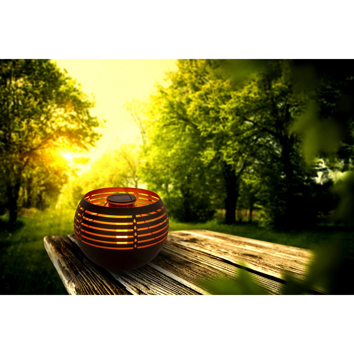 LED decorative-solar table light, 16 cm high for outside, made of black metal and plastic, with integrated LED