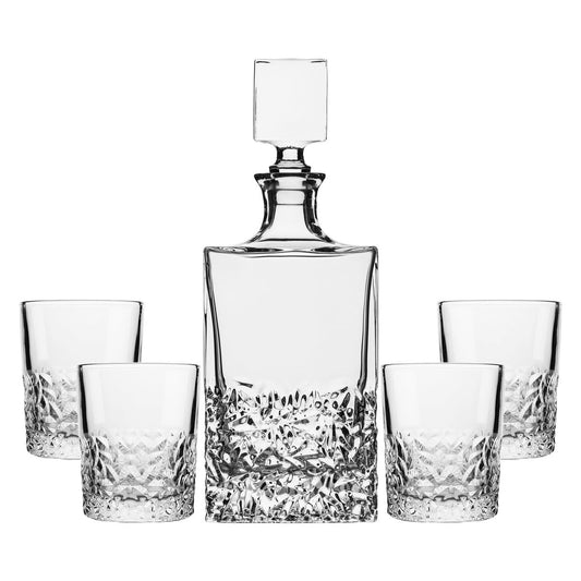 Whiskykaraffset i skuren glas med karaff 850 ml och 4 glas 280 ml