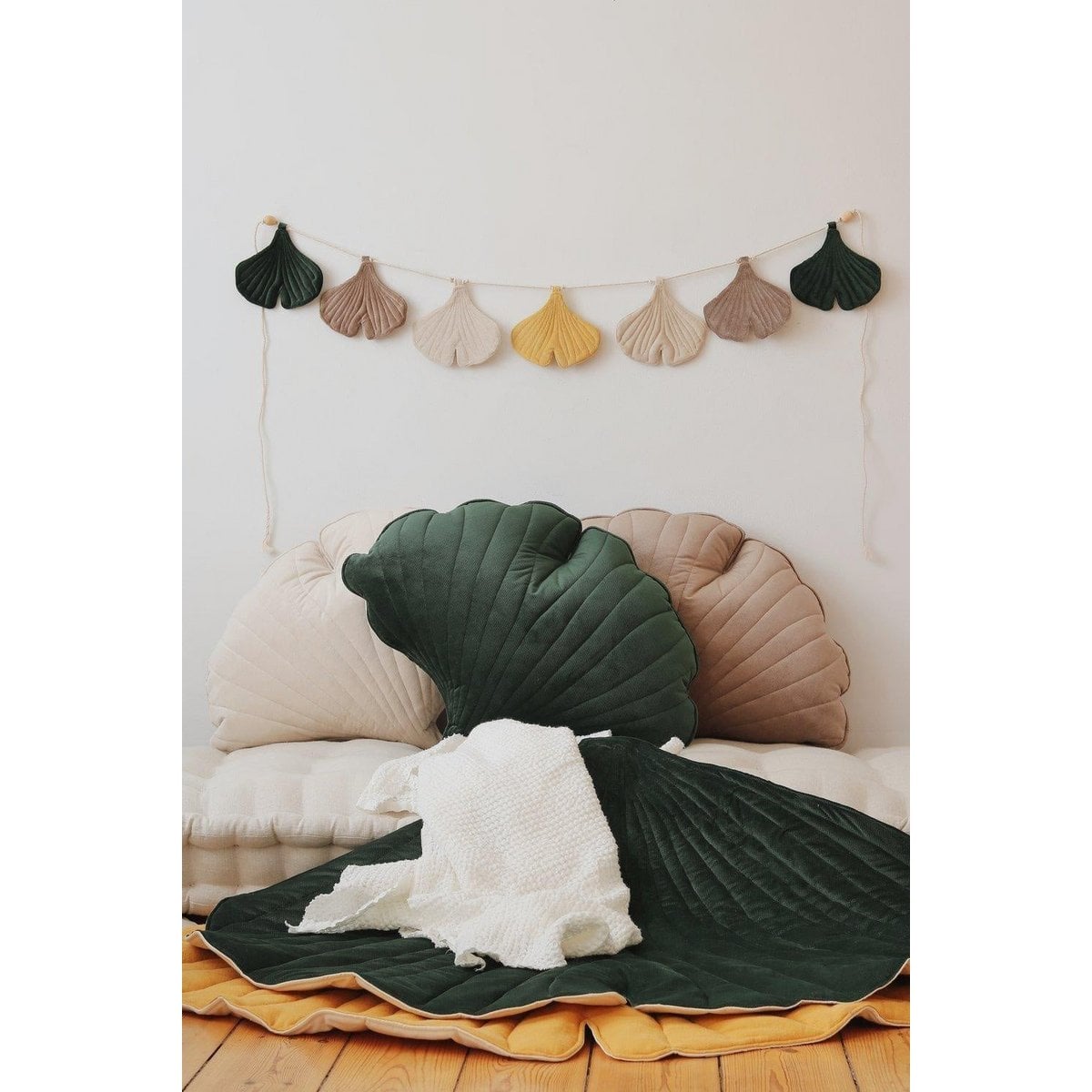 “Green” Velvet Ginkgo Leaf Pillow