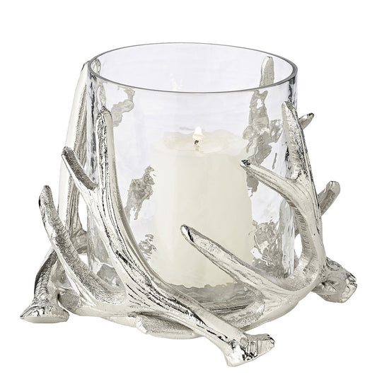EDZARD lantern Kingston, antler design, aluminum, silver-colored, with glass, height 15 cm, ø 19 cm
