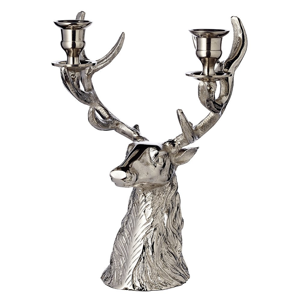 EDZARD candlestick candle holder deer antler height 33 cm, aluminum nickel-plated, for 2 stick candles