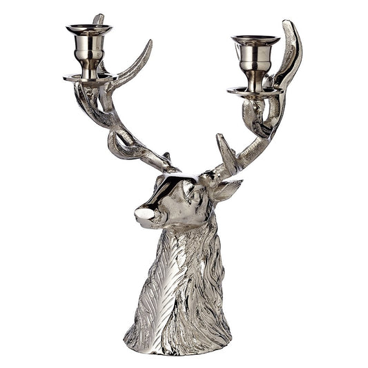 EDZARD candlestick candle holder deer antler height 33 cm, aluminum nickel-plated, for 2 stick candles