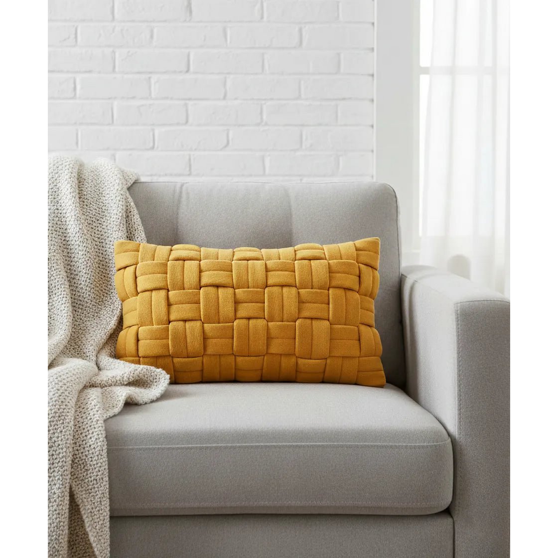Mustard Yellow Textured Cushion Cover, Modern Boho, 30x50 cm – Urbane Hide
