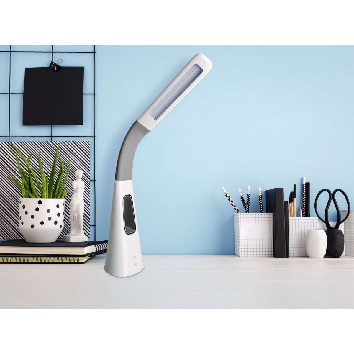 LED table light "Ventu" with fan, with touch, dimmable, made of white plastic, firmly built-in LEDs, 40 cm high