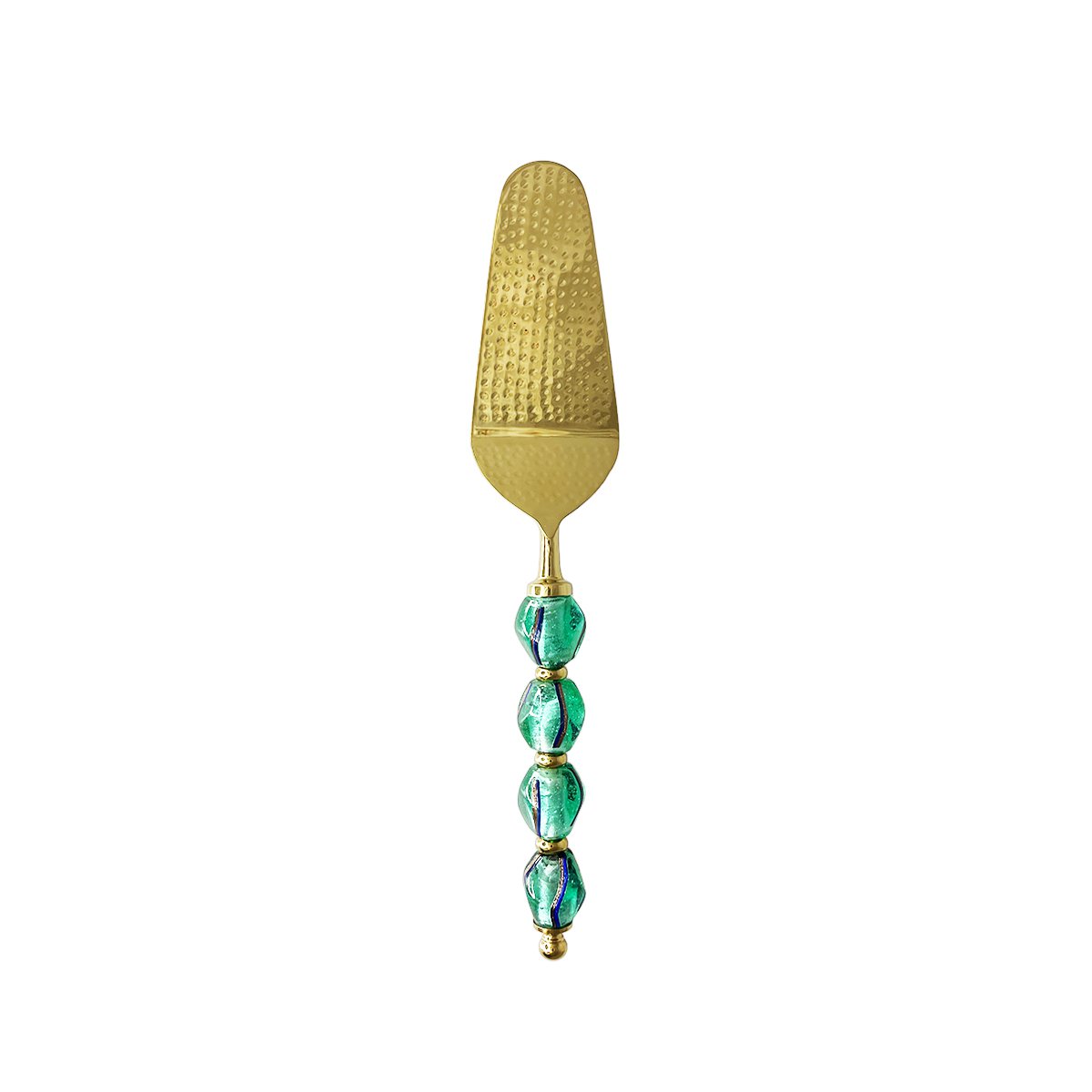 Golden pie server with green pearl handle