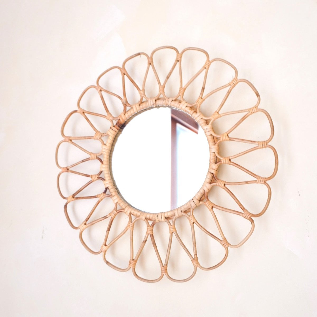 Small Rattan Mirror 38 cm Handmade Boho Wall Mirror DANAU Wall Decoration Round Mirror Decorative Mirror