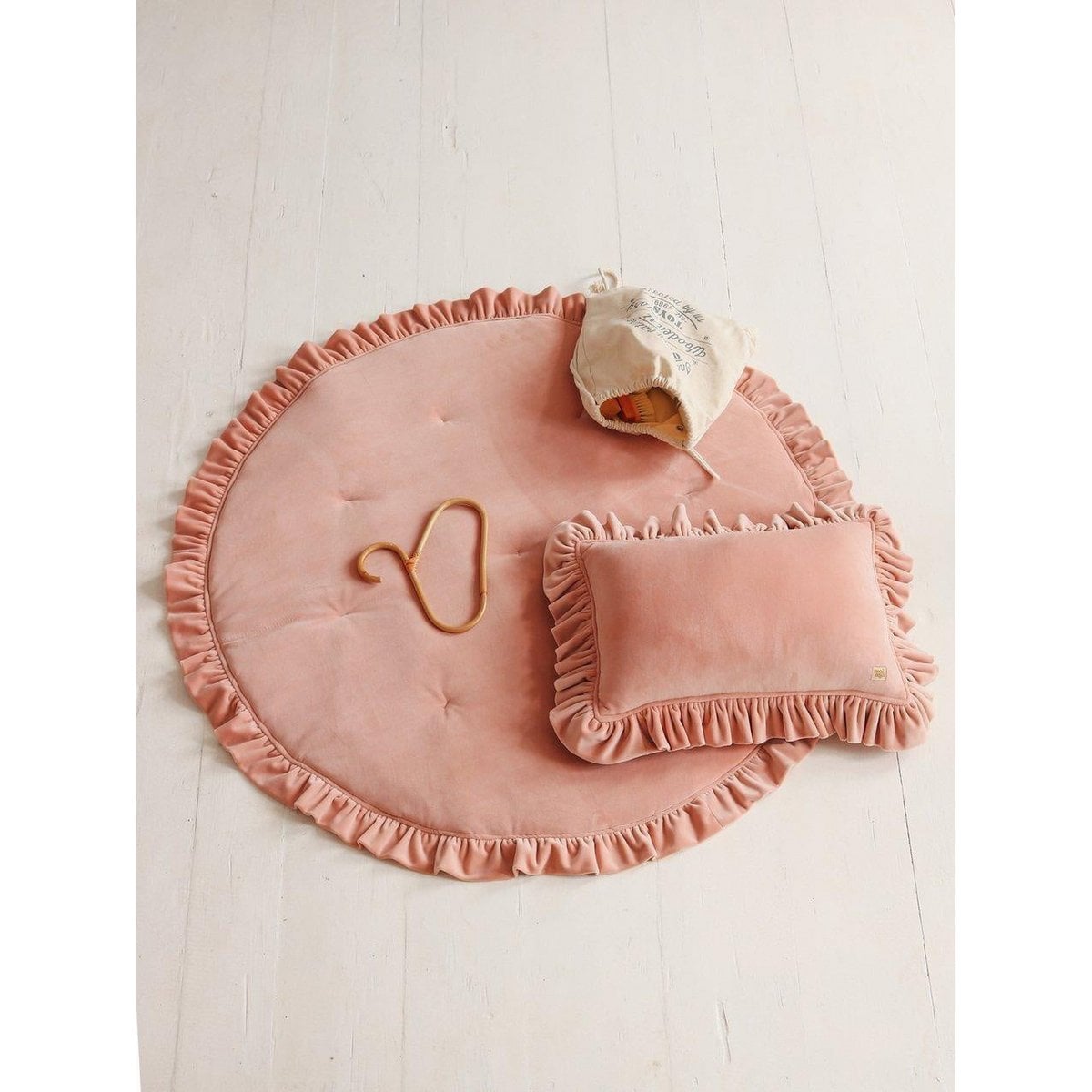 Soft Velvet Pillow with Frill “Apricot”