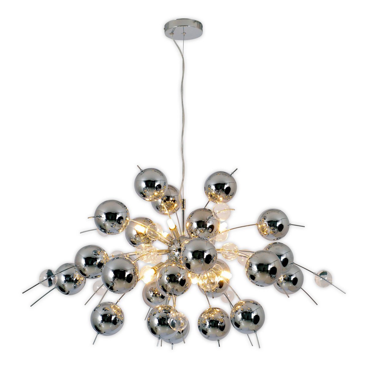 Pendant lamp "explosion" chrome made of metal and glass, G9 versions, hanging lamp for dining room, living room, hallway or office, Øca. 98 cm