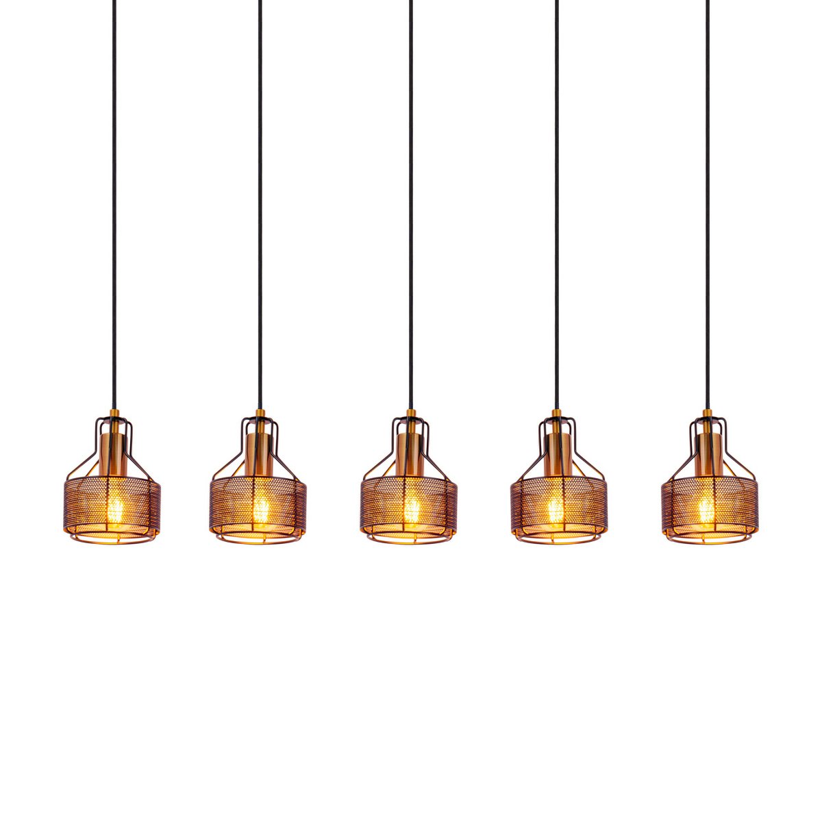 5er Pendelleuchte "FORO" Retro Pendellampe aus Metall in Schwarz, und Gold mit E27-Fassungen, 96 cm lang. Stilvolle Beleuchtung für Wohnzimmer, Esszimmer oder Küche.