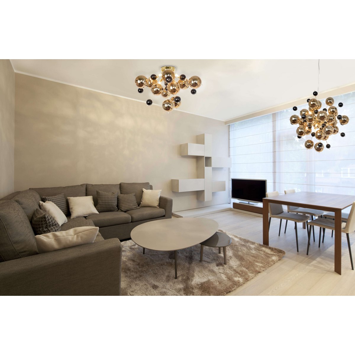 Ceiling lamp "explosion" gold made of metal and glass, G9 versions, ceiling lamp for dining room, living room, hallway or office, Ø57 cm