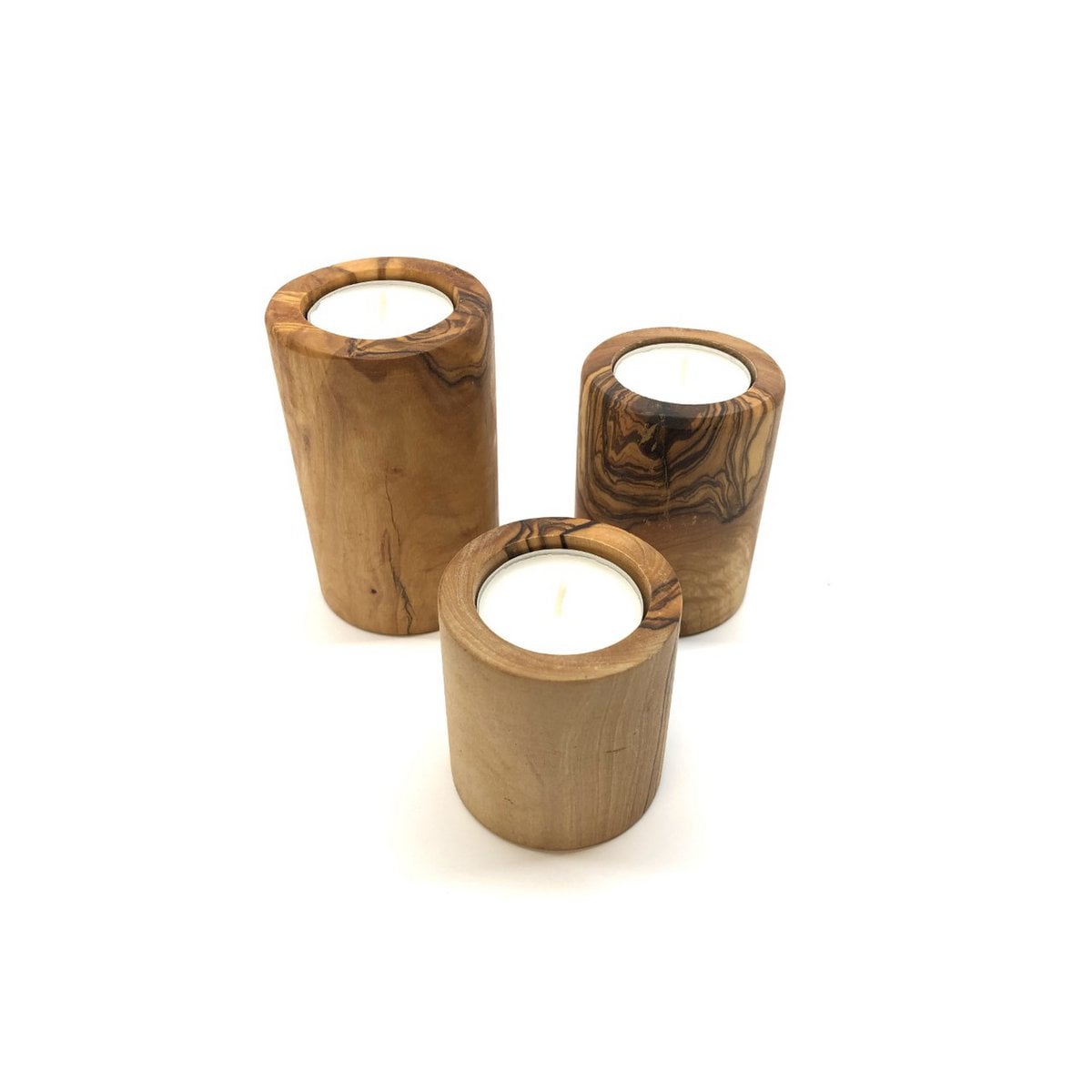 Tealight holders in a set of 3 made of olive wood