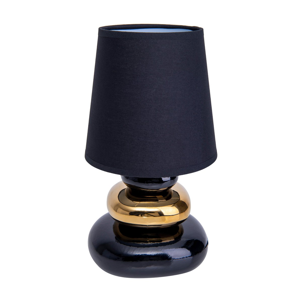 Keramik Tischleuchte "STONEY", Tischlampe aus Keramik und Textil in Schwarz,-Gold, mit E14-Fassung, Tischlampe für Esszimmer, Wohnzimmer, Diele oder Büro, oder als Nachttischlampe, 31 cm hoch
