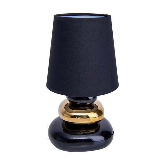 Keramisk bordslampa "STONEY", bordslampa i keramik och textil i svart-guld, med E14-sockel, bordslampa för matsal, vardagsrum, hall eller kontor, eller som sänglampa, 31 cm hög