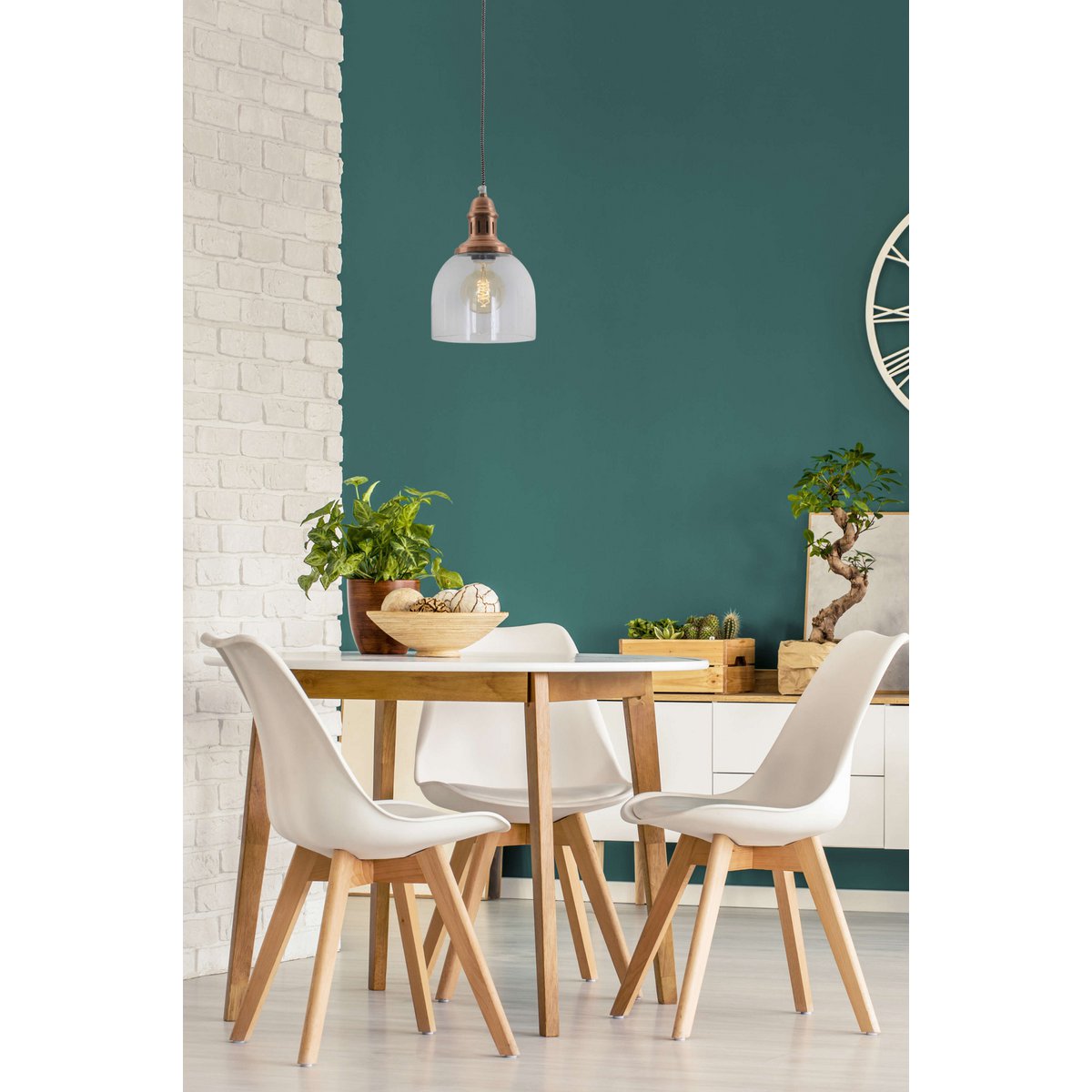 Glass pendant lamp "Mumbai", retro classic made of metal and glass in copper, E27