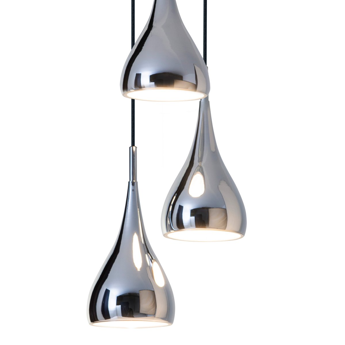 3-be pendant light "Style", retro classic pendant lamp made of chrome-gloss metal with E27 frames, umbrella Ø16 cm, total Ø30 cm, ideal for dining room, living room and kitchen.