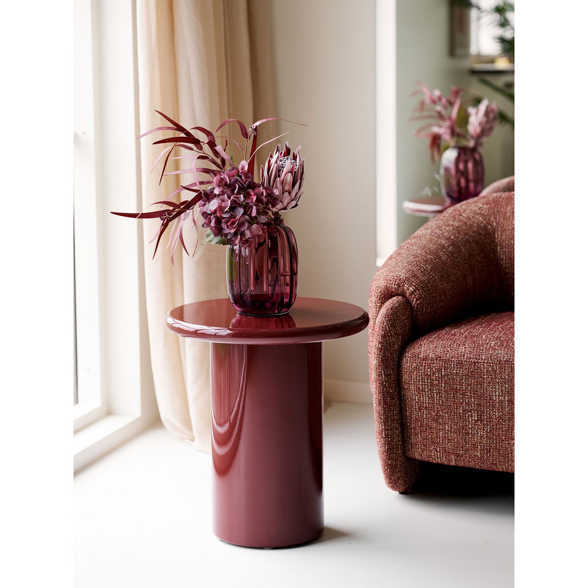 Vase, mouth blown glass, smoked red, ø17x21 cm