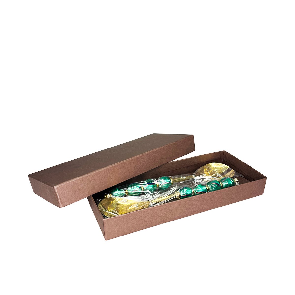 Gold salad servers with green pearl handles