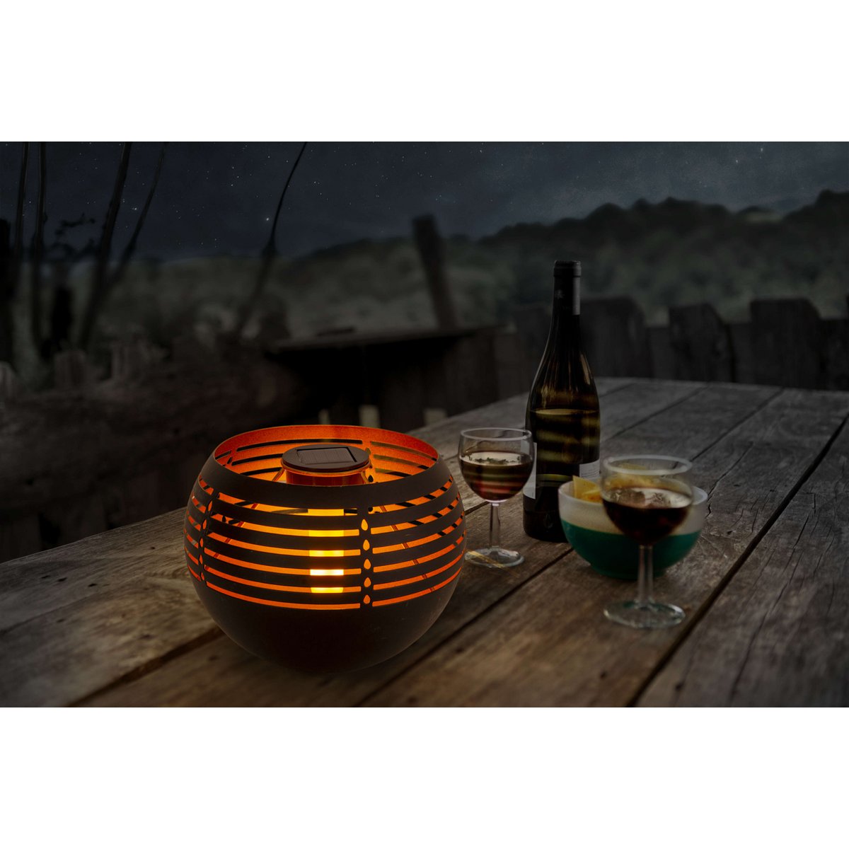 LED decorative-solar table light, 16 cm high for outside, made of black metal and plastic, with integrated LED