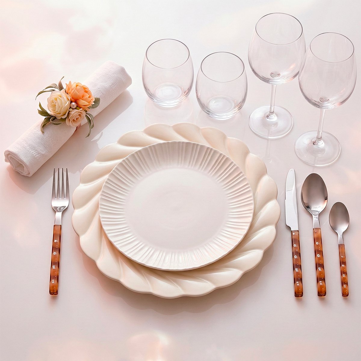 Housewife 24 pieces in silver with pink handle